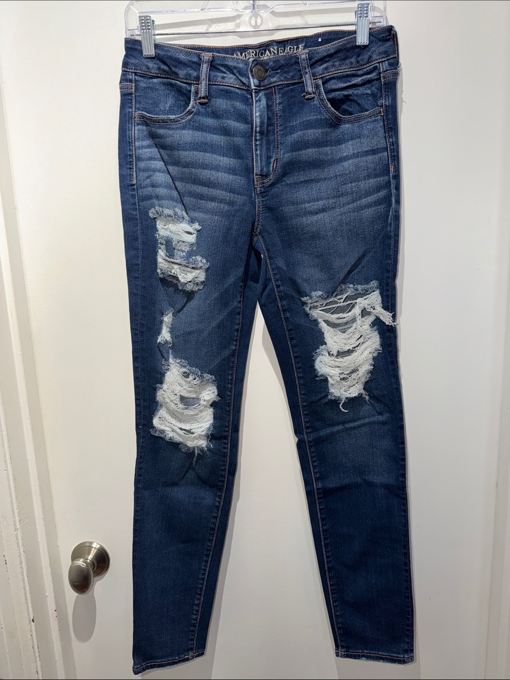 American Eagle Outfitters Navy Distressed Skinny Jeans - Women's